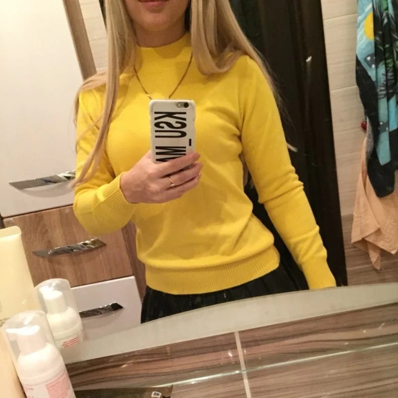18 Colors Women Cashmere Sweater Pullovers Long Sleeve Pull Femme Half Turtleneck Pullover Women Jumpers
