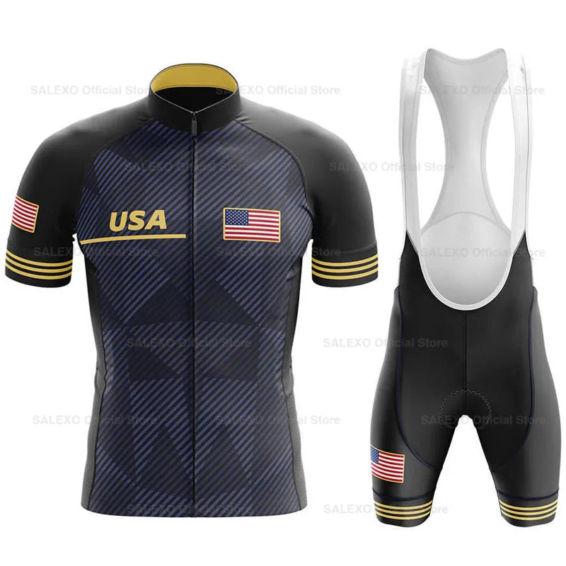 2026 USA Cycling Kit Men's Racing Team Cycling Jersey Set Summer MTB Maillot Bicycle Clothes Outdoor Equipment Cycling Clothing