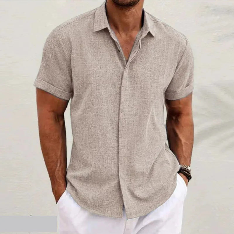Men's Cotton Linen Short Sleeved Shirt Summer Casual Shirts Fashion Tops Men Clothing Streetwear
