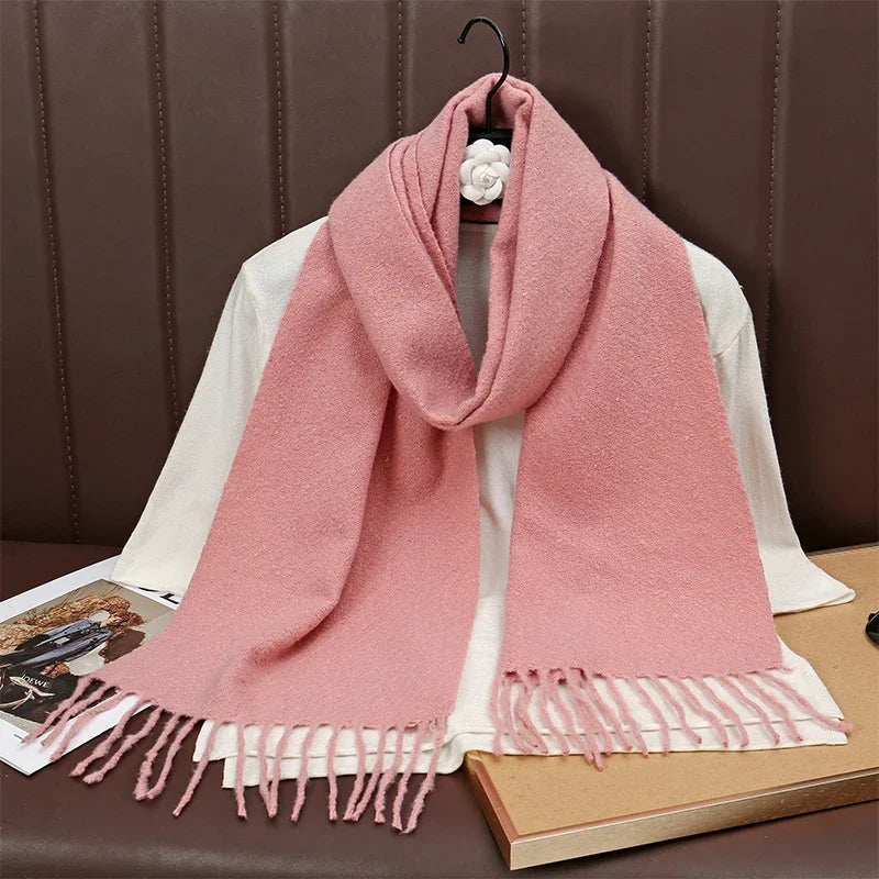 New Winer Warm Cashmere Scarf for Women Fashion Solid Thick Blanket Pashmina Shawl Wrap Female Bufanda Echarpe Foulard 2025