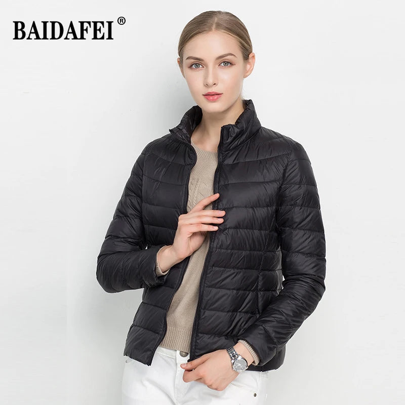 Women Short Puffer Jacket 2026 New Fashion Stand Collar Lightweight Water-Resistant Packable Female Down Parka Casual Coat