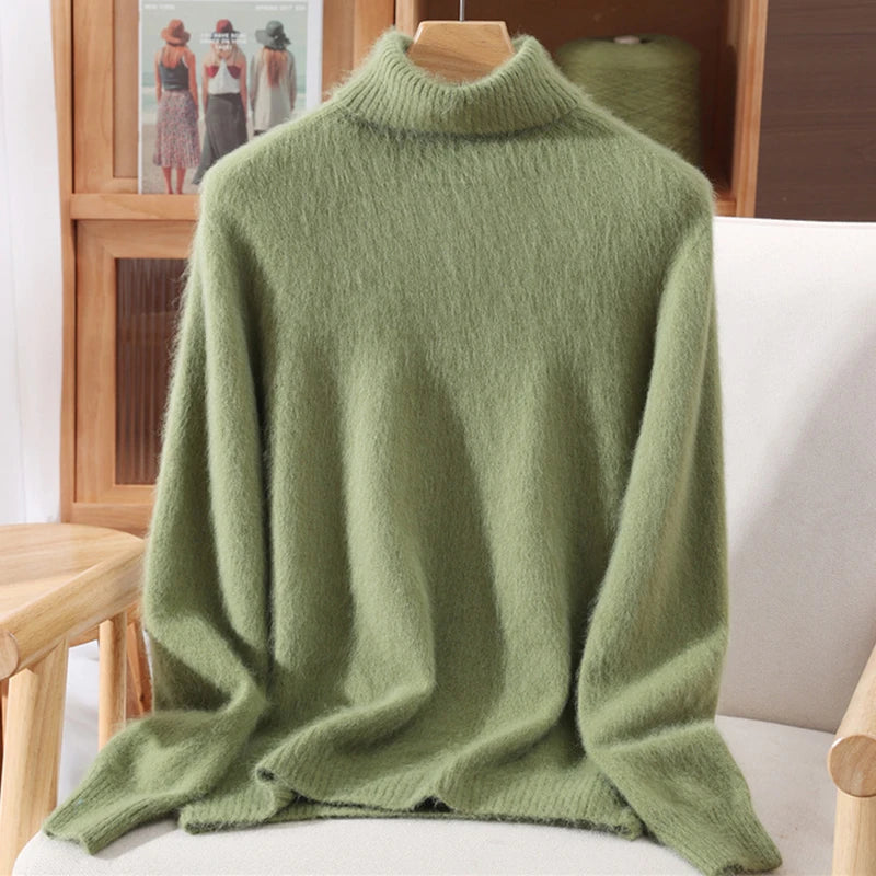High End Mink Fur Sweater, Women's Solid Color High Collar Pullover, Cashmere Warm Sweater, Knitted Base Sweater, Autumn Winter