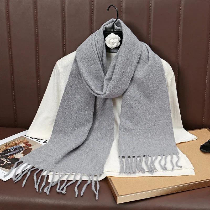 New Winer Warm Cashmere Scarf for Women Fashion Solid Thick Blanket Pashmina Shawl Wrap Female Bufanda Echarpe Foulard 2025