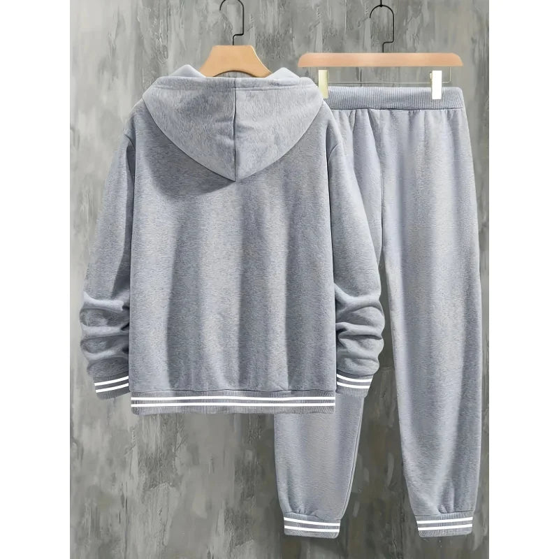 2SetPARISPrinted Men's Spring and Autumn Sports Suit，Men's Hooded Sweatshirt with Kangaroo Pocket and Drawstring Sweatpants Set
