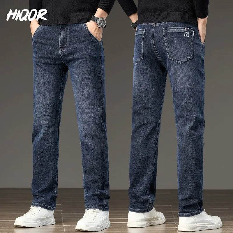 Men's Casual Long Jeans Classic Man Straight Denim Wide-leg Pants Solid Baggy Trousers Fashion Business Jean