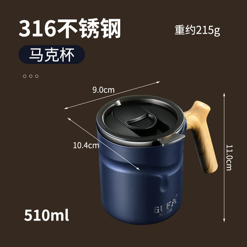 316 stainless steel mug with lid tea cup double layer anti scald anti drop cup home office coffee cup gift