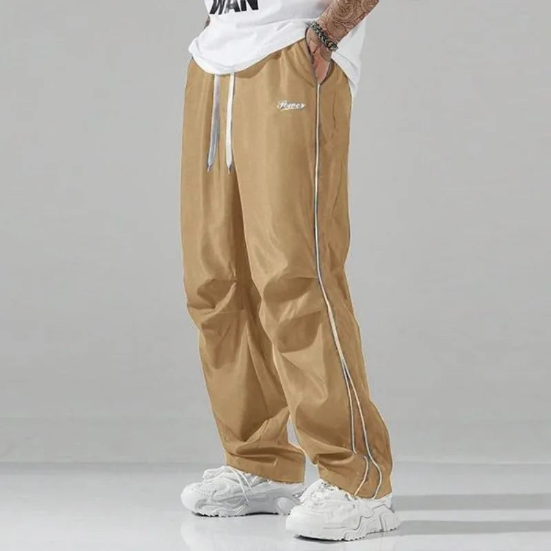 UETEEY Mens Sport Straight Leg Pants Drawstring Elastic Waist Casual Trousers Men Streetwear Solid Color All Season Hot Sale