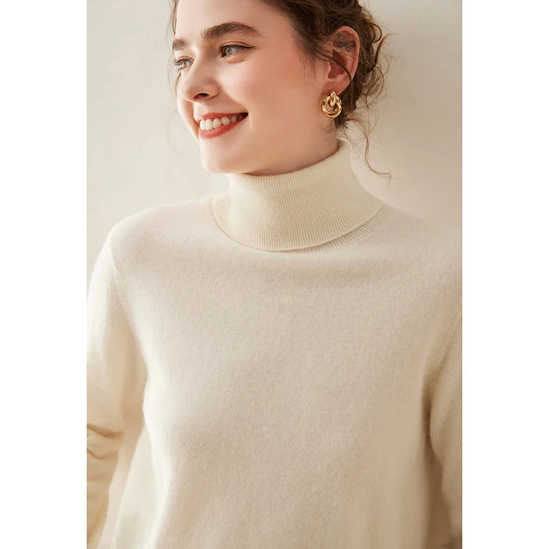 Cashmere Sweater Women's Turtleneck Long Sleeved Knitted Pullover 100% Pure Cashmere Base Sweater Korean Version Women's Top