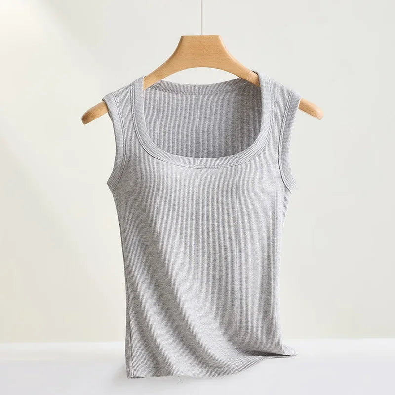 S-XL For 40-75kg Sleeveless Camisole Top With Cup for Women Breathable Wide Shoulder Outerwear Inner Wear Vest With Build-in Bra