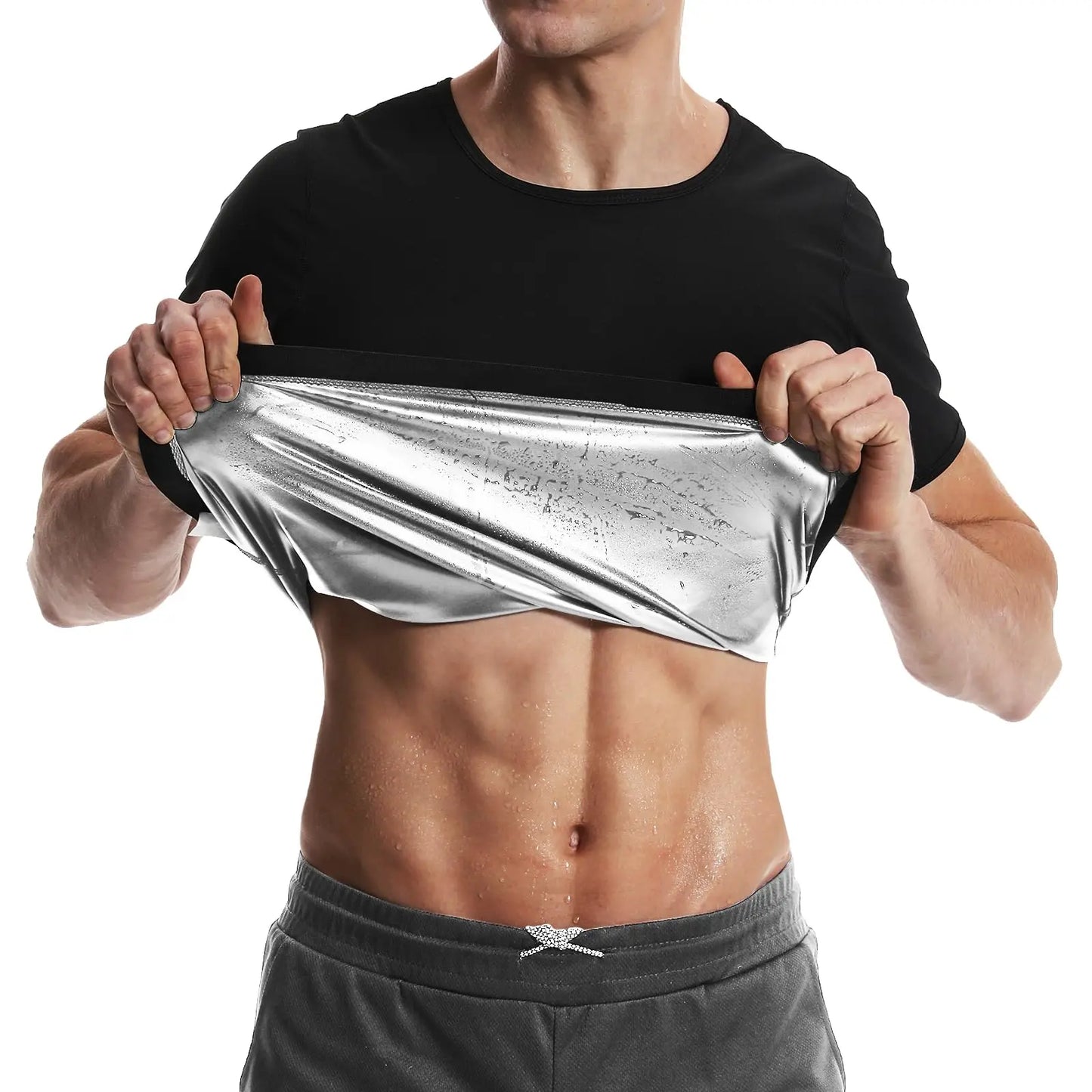 Sauna Shirt for Men Sweat Suit Short Sleeve Compression T-Shirt Weight Loss Body Shaper Shirts for Workout Sports