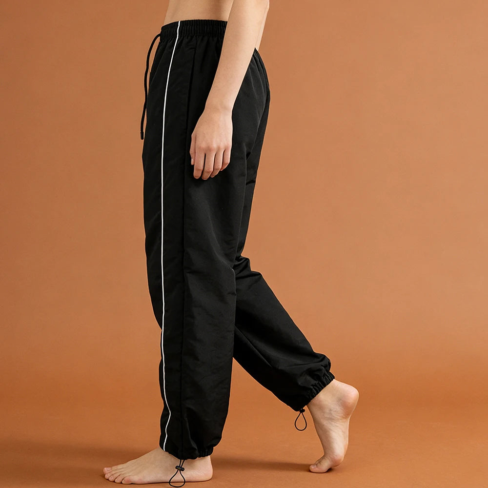 Men's Black Baggy Track Pants White Side Stripe Adjustable Hem Drawstring Four Seasons Outdoor Recreation Trekking Gym Training