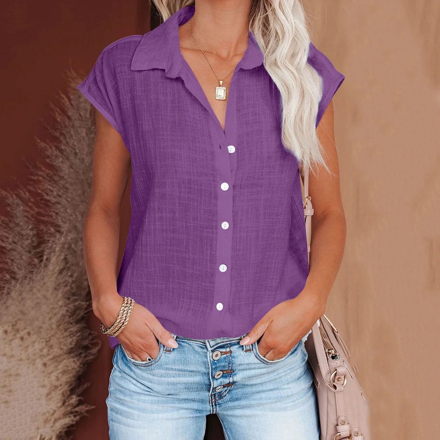 Cotton Linen Shirt Ladies Tops Tee Casual Thin Loose Woman T Shirt Summer Short Sleeve Solid T-Shirts Women Clothing Blouses