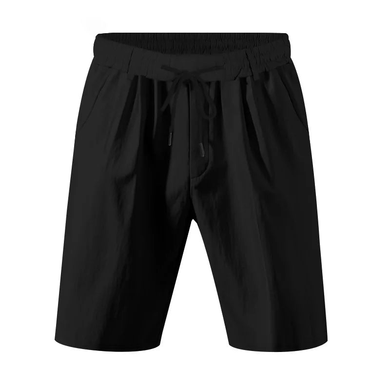 Men's Linen Feel Shorts Pleated Front Drawstring Waist Casual Summer Beach Pants Lightweight Vacation Bottoms with Belt Loops