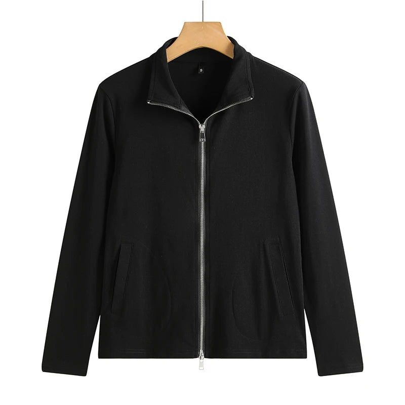 New Women's Zippered Stand Collar Jacket Slim Fit Long Sleeve Cotton Solid Color Casual Outerwear