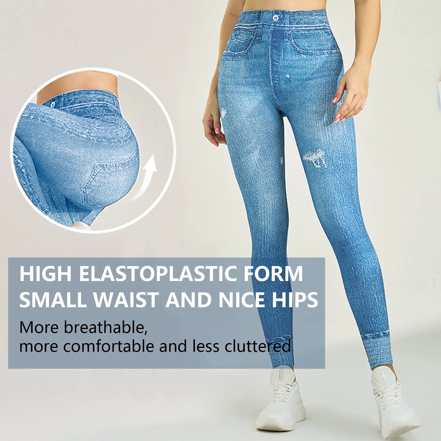 3PCS Women Imitating Denim  High-Waist Legging Flat Fashionable Tight Pants Elastic Fitness And Yoga Pants Sexy Pencil Pants
