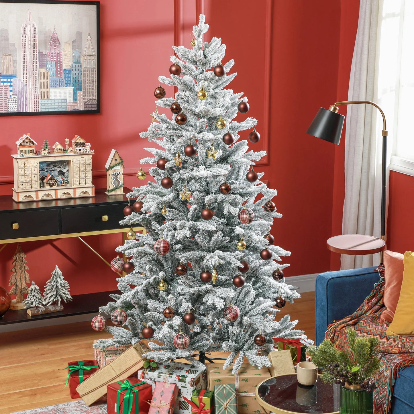 6 Foot Snow Flocked Artificial Christmas Tree, Easy Assembly