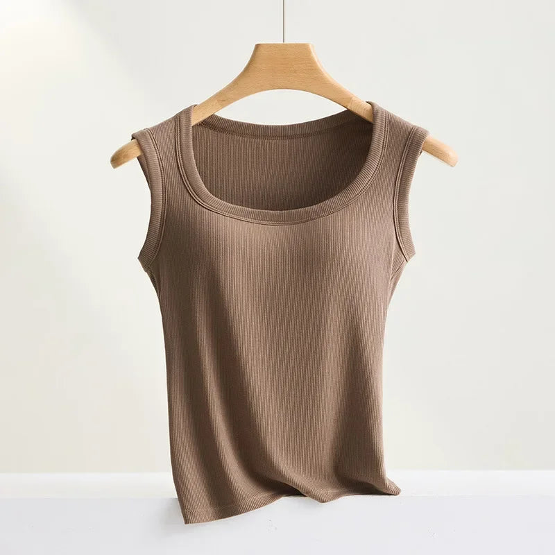 S-XL For 40-75kg Sleeveless Camisole Top With Cup for Women Breathable Wide Shoulder Outerwear Inner Wear Vest With Build-in Bra