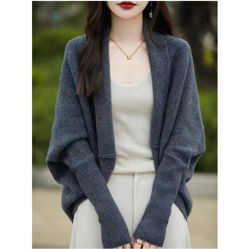 New Loose Casual Cardigan Women Sweater Autumn Winter Batwing Long Sleeve Knit Jackets Office Commute Top,Elegant Outerwear 15