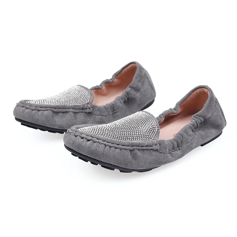 Sequines Cloth Women foldable flats crystal rivets mocasines female elastic band slip on loafers 41-43 big size work shoes