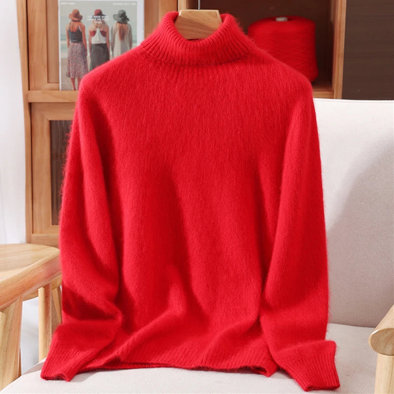 High End Mink Fur Sweater, Women's Solid Color High Collar Pullover, Cashmere Warm Sweater, Knitted Base Sweater, Autumn Winter