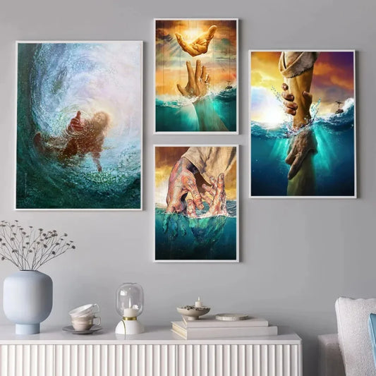 Canvas Painting Jesus The Hand of God Posters Christian Jesus Give Me Your Hand Wall Art Pictures Prints Home Decor Cuadros
