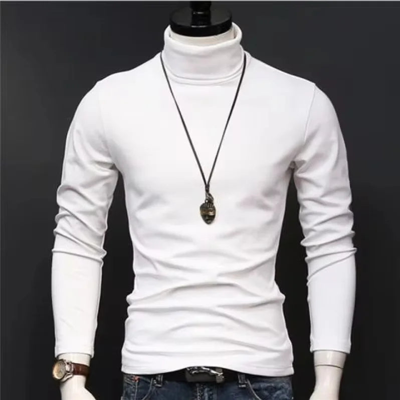 2025 Autumn New Men Mid To High Collar Warm Clothes Solid Color Outdoor Leisure  Male Running Slimming Long Sleeve Bottom Shirt