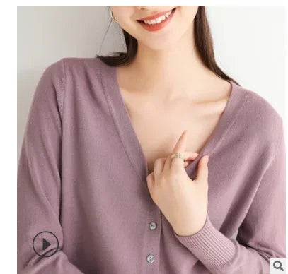 2026 Women Cardigans Long Sleeve Knitted Outerwear Solid Thin Spring / Autumn Sweaters V-neck Knitwear Cardigans