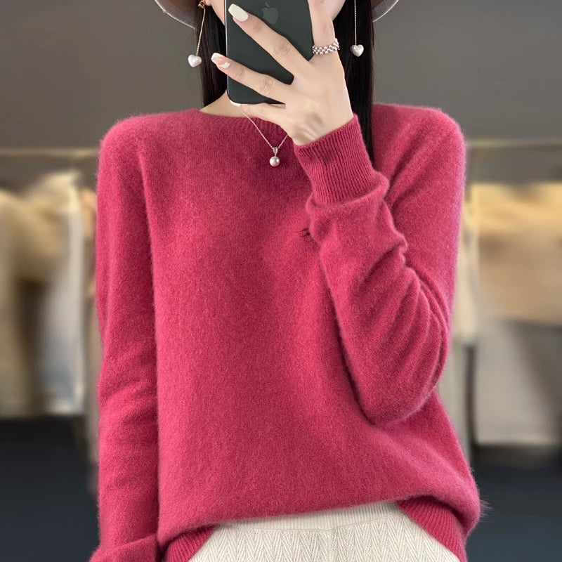 Fall/winter 2026 new cashmere sweater women's sweater 100% merino wool fashion O-neck Spring/Autumn warm pullover