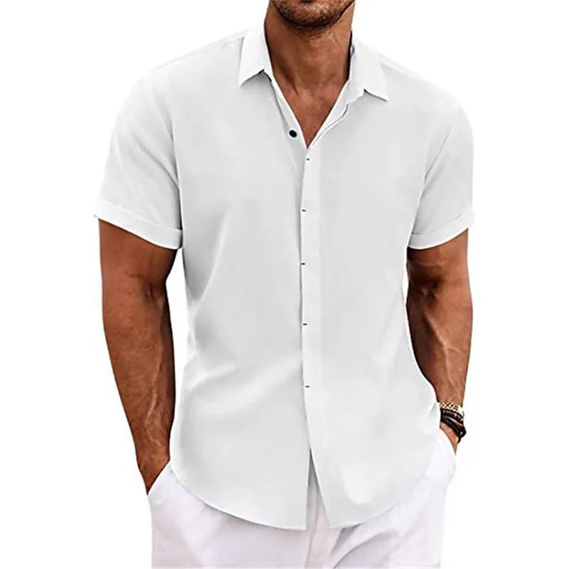 Men's Cotton Linen Short Sleeved Shirt Summer Casual Shirts Fashion Tops Men Clothing Streetwear