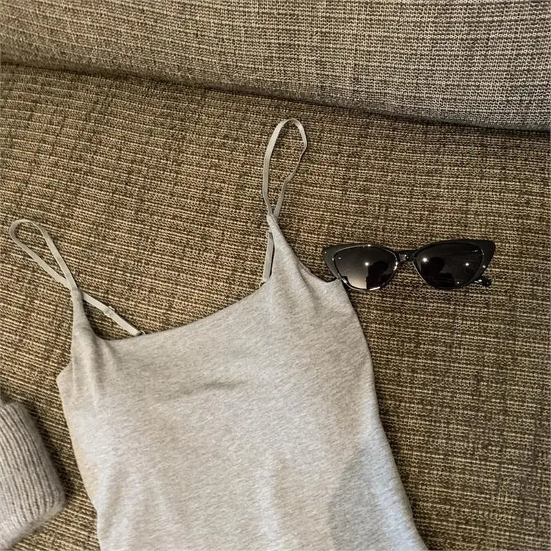 New Women's Slim Fit Tank Top Pure Color Summer Outerwear with Chest Pad Versatile Casual Wear