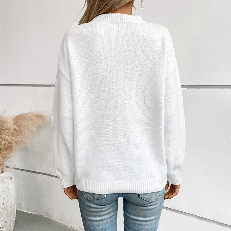 Women's sweater 2024 autumn and winter new American flag pullover crew neck cross-border knitted sweater women's clothing