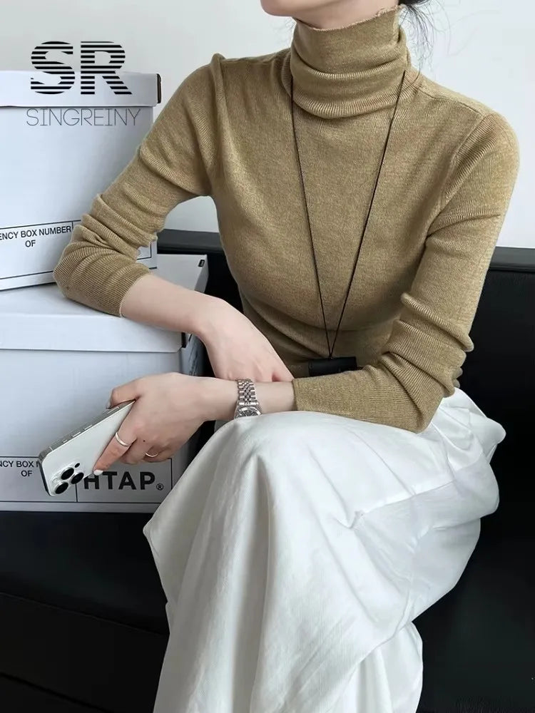 Winter Wool Basics Knitted Top 2026 Women Turtleneck Long Sleeves Slim Warm Pullovers Autumn Solid Cashmere Sweater