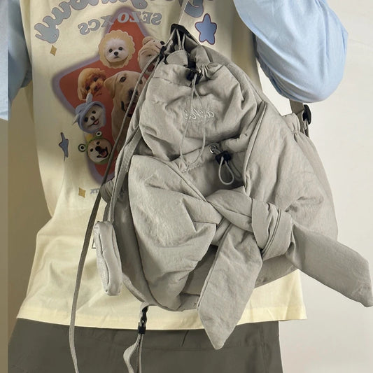 Women Mommy Maternity Backpack Large Capacity Bow Daily Tote Handbag Solid Color Casual Backpack Ladies Travel Backpack