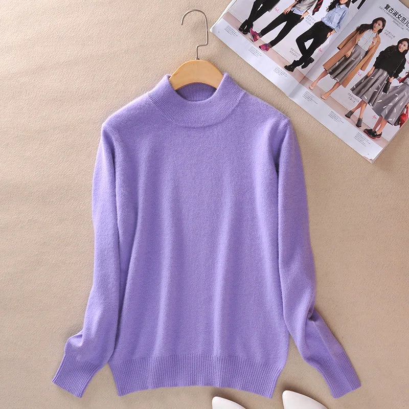 18 Colors Women Cashmere Sweater Pullovers Long Sleeve Pull Femme Half Turtleneck Pullover Women Jumpers