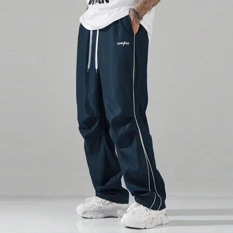 UETEEY Mens Sport Straight Leg Pants Drawstring Elastic Waist Casual Trousers Men Streetwear Solid Color All Season Hot Sale