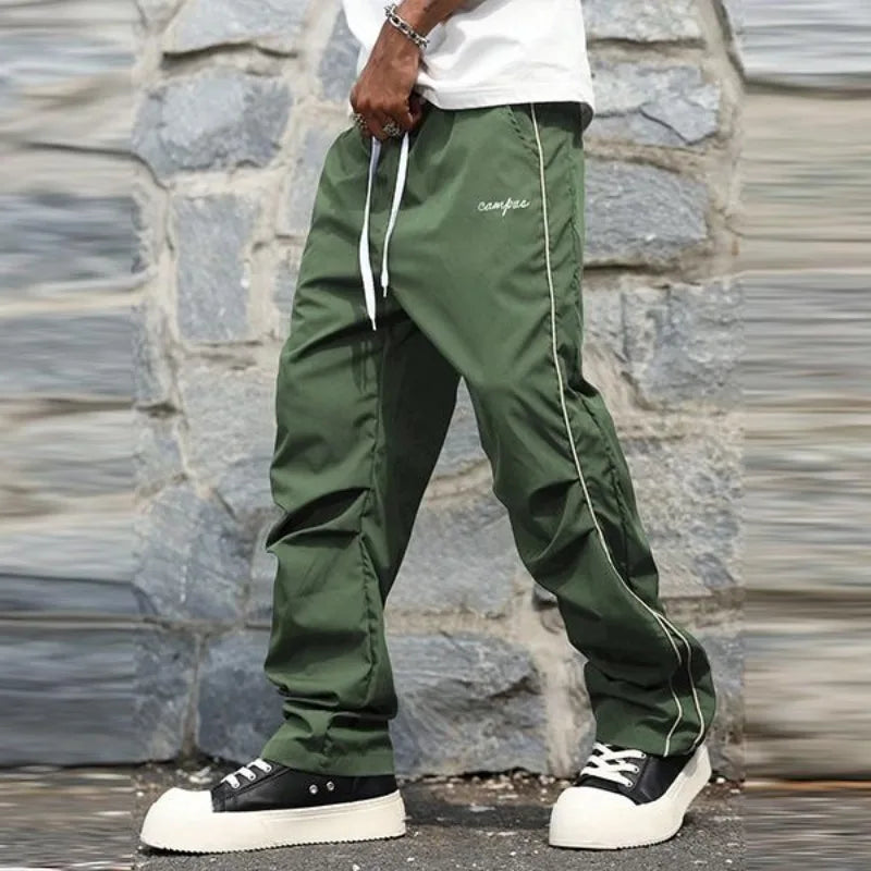 UETEEY Mens Sport Straight Leg Pants Drawstring Elastic Waist Casual Trousers Men Streetwear Solid Color All Season Hot Sale