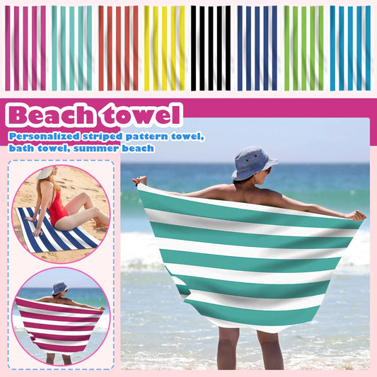 Single Sided Velvet Beach Towel Ultra-Fine Fiber Beach Towel Personalized Striped Pattern Towel Bath Towel