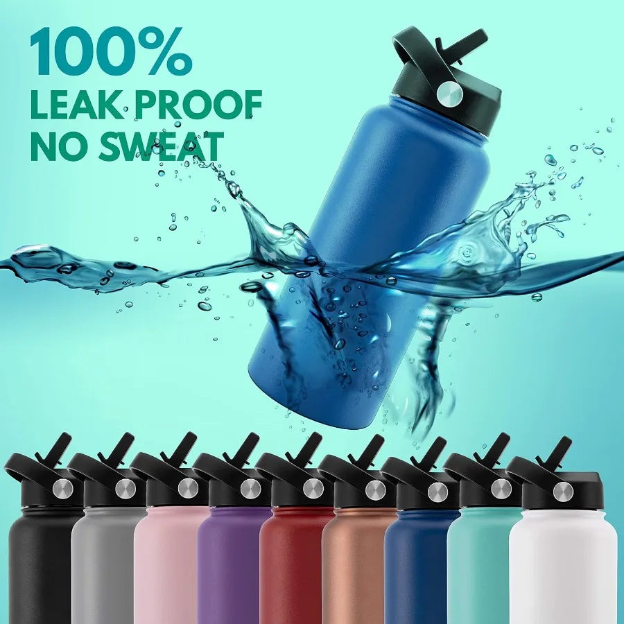 Personalized Water Bottle 32 oz Stainless Steel Navy Blue Lid for Daily Hydration BPAFree LeakProof Design Ideal for Gym Office