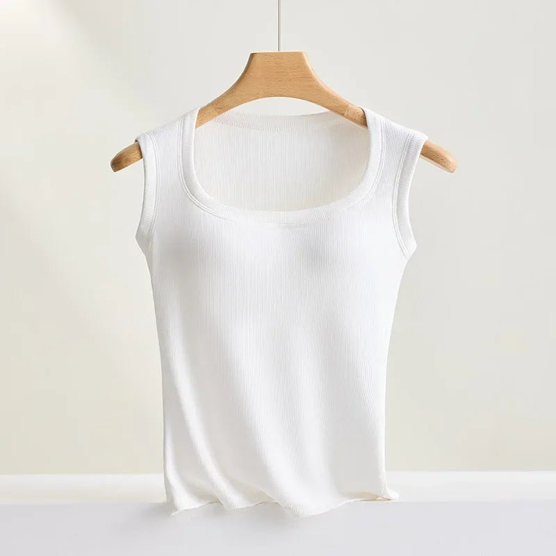 S-XL For 40-75kg Sleeveless Camisole Top With Cup for Women Breathable Wide Shoulder Outerwear Inner Wear Vest With Build-in Bra