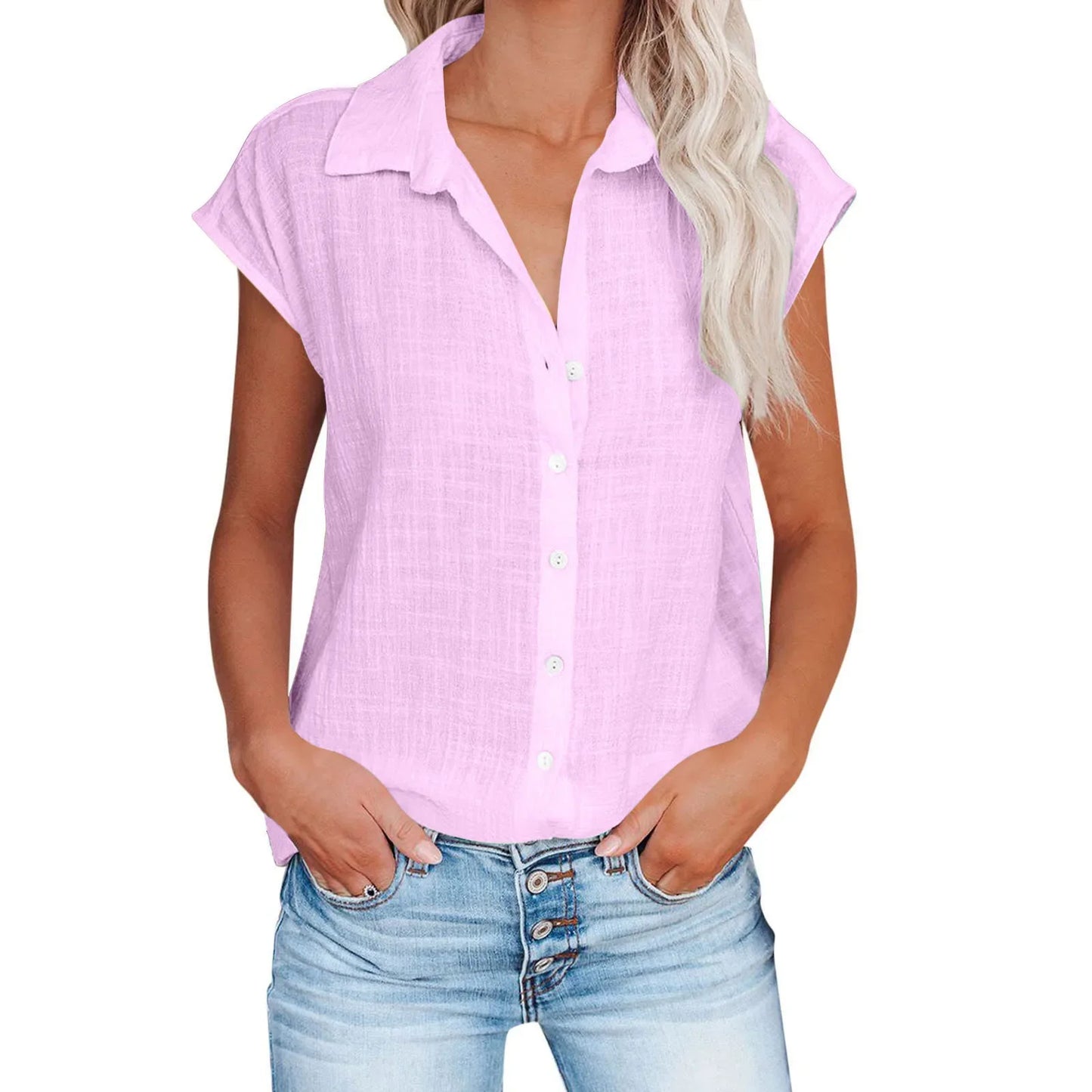 Cotton Linen Shirt Ladies Tops Tee Casual Thin Loose Woman T Shirt Summer Short Sleeve Solid T-Shirts Women Clothing Blouses