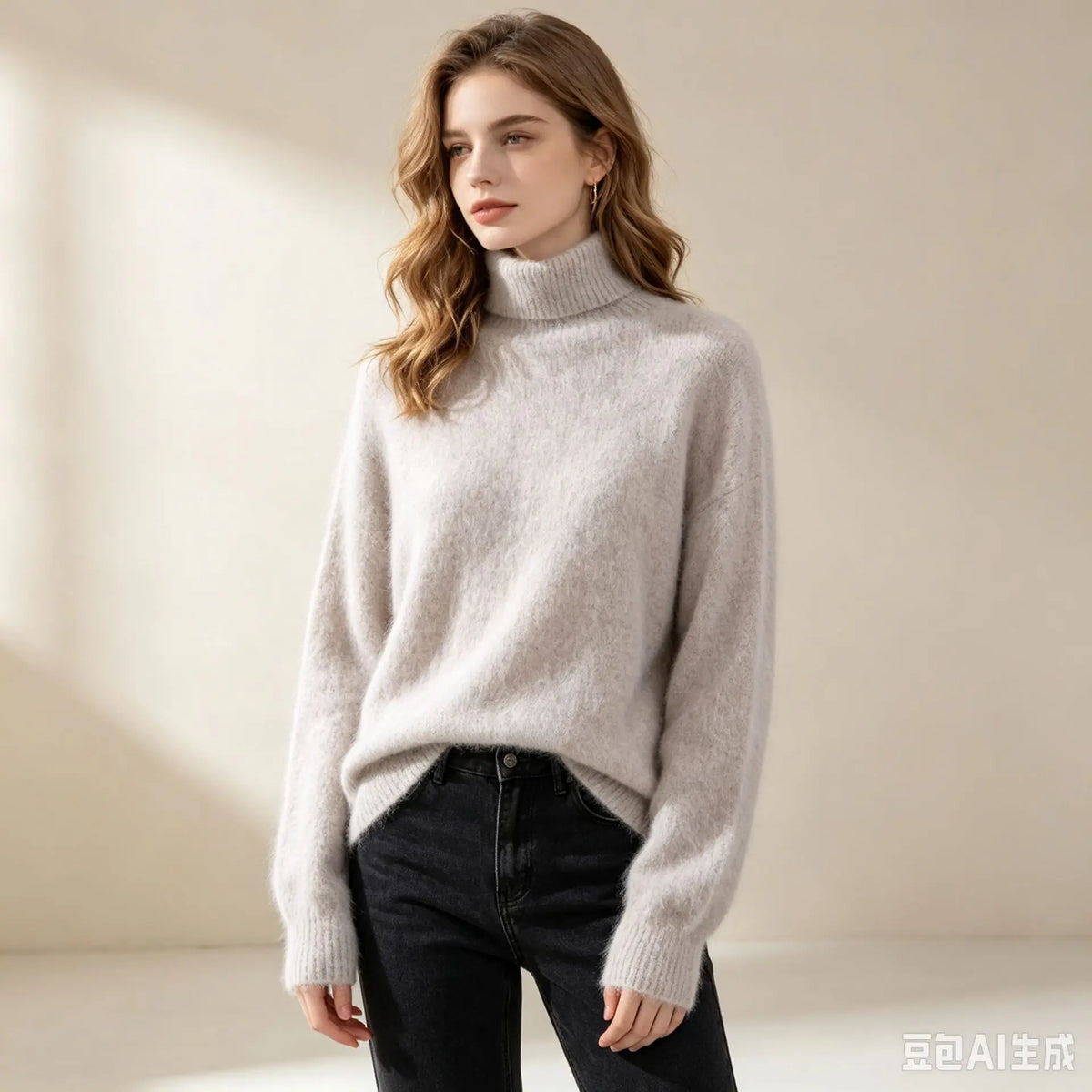 High End Mink Fur Sweater, Women's Solid Color High Collar Pullover, Cashmere Warm Sweater, Knitted Base Sweater, Autumn Winter