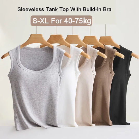 S-XL For 40-75kg Sleeveless Camisole Top With Cup for Women Breathable Wide Shoulder Outerwear Inner Wear Vest With Build-in Bra