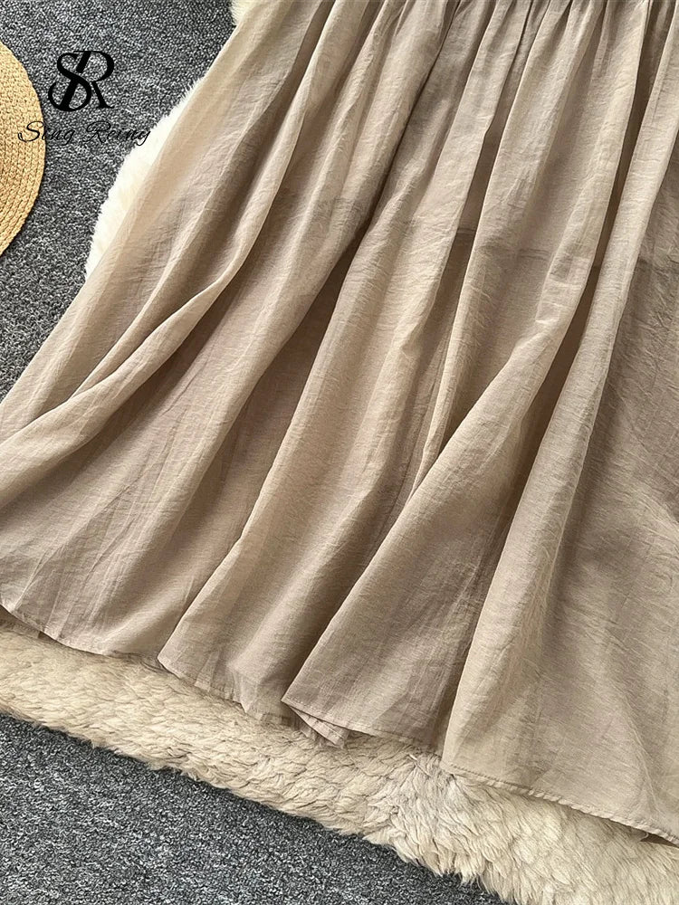Simple Lazy Linen Skirt Summer 2026 Ladies Elegant Solid Patchwork A-line Commuting Low Rise Long Skirt