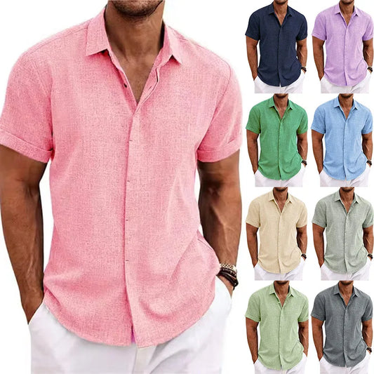 Men's Cotton Linen Short Sleeved Shirt Summer Casual Shirts Fashion Tops Men Clothing Streetwear