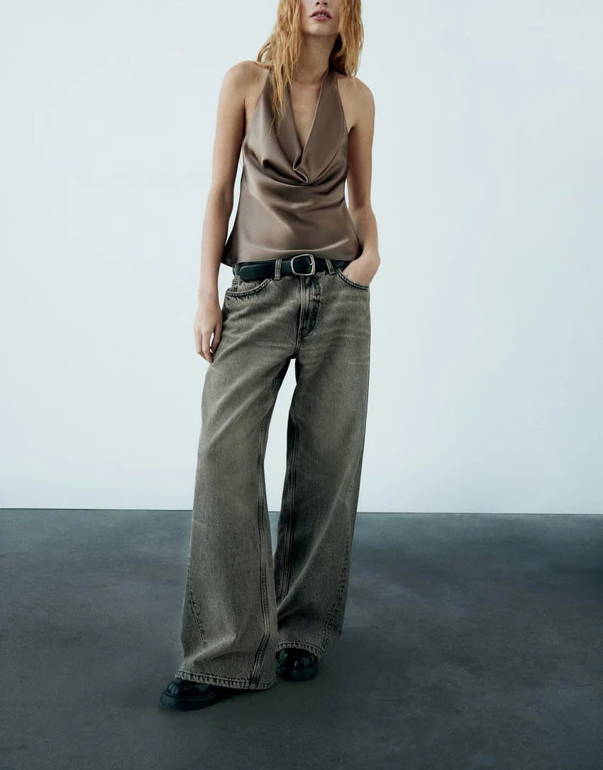 Spring New Sexy  Knot Small Silk Satin Hanging Neck Collar Top Polyester Fiber 00%