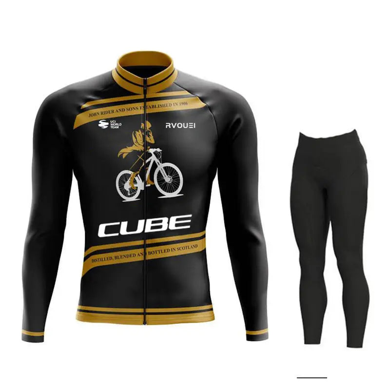 Cube Team Breathable Long Sleeve Men Cycling Jersey Set MTB Bike Clothing Autumn Bicycle Clothes