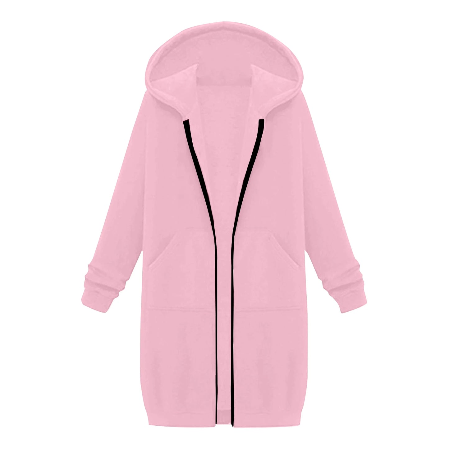 Women's Solid Color Zip Up Hoodies Oversized Long Cardigan Sweatshirts Casual Fashion Long Sleeve Fall Hoodie Coat