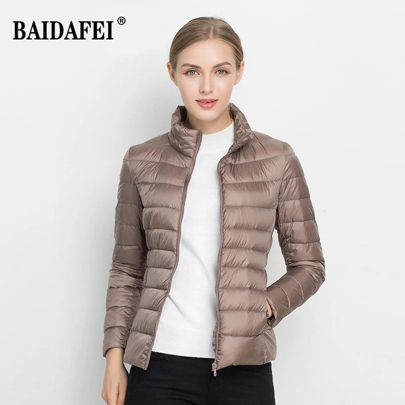 Women Short Puffer Jacket 2026 New Fashion Stand Collar Lightweight Water-Resistant Packable Female Down Parka Casual Coat