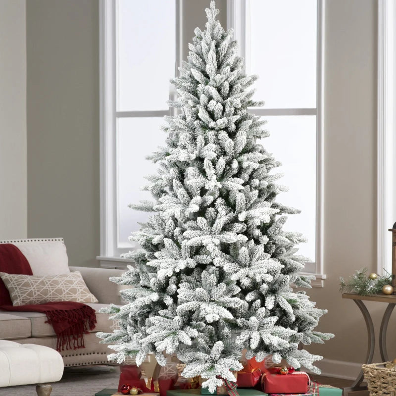 5ft Flocked Christmas Tree with 768 Tips, Realistic PE+PVC Snowy Hinged Tree with Metal Stand, Full Artificial Xmas Tree for  Ho