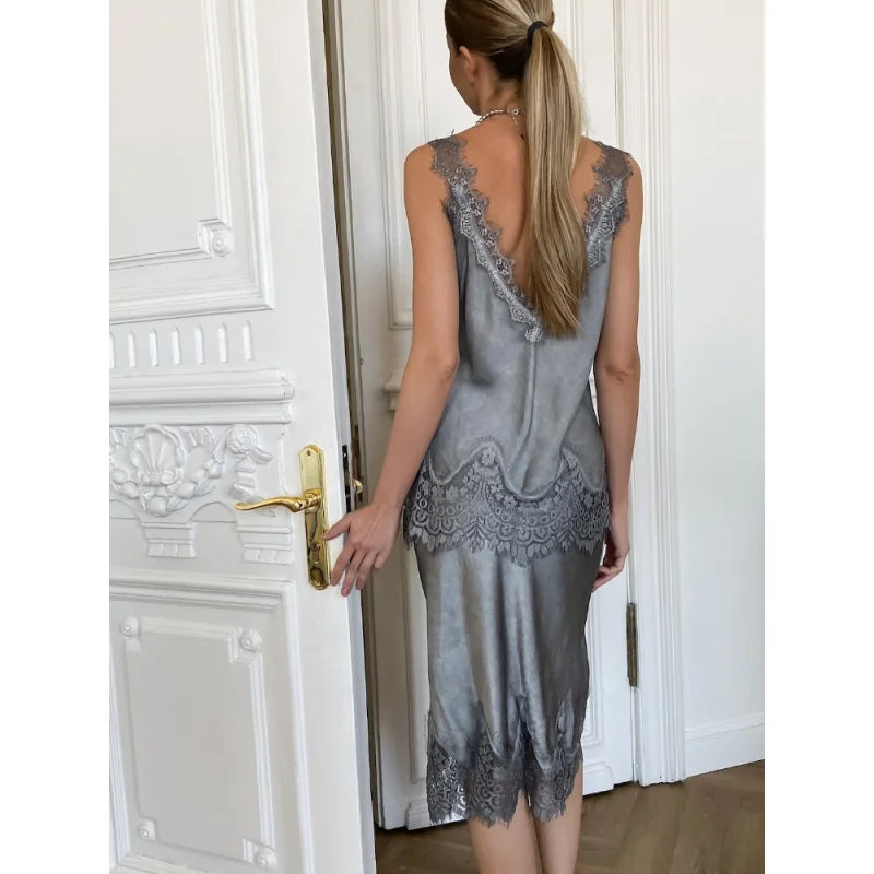 Summer Lace T-Shirt White Fashion Lace Patchwork Sleeveless Casual Tank Top Elegant Streetwear Party New Women'S Camis